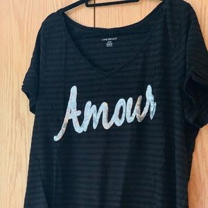 Black striped T-shirt with sequin ‘amour’